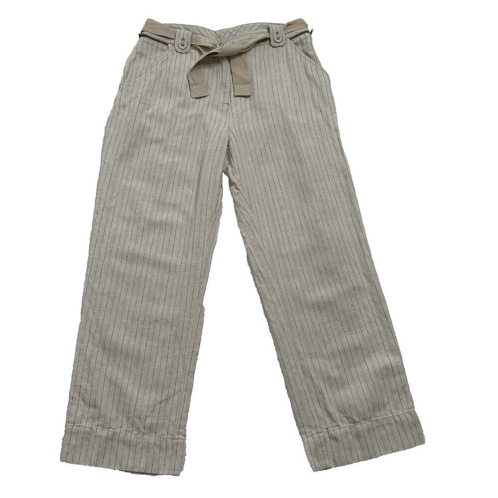 J. Jill Women's Stripe Wide Leg Crop Linen Blend Pants Size 6 Beige Red Black